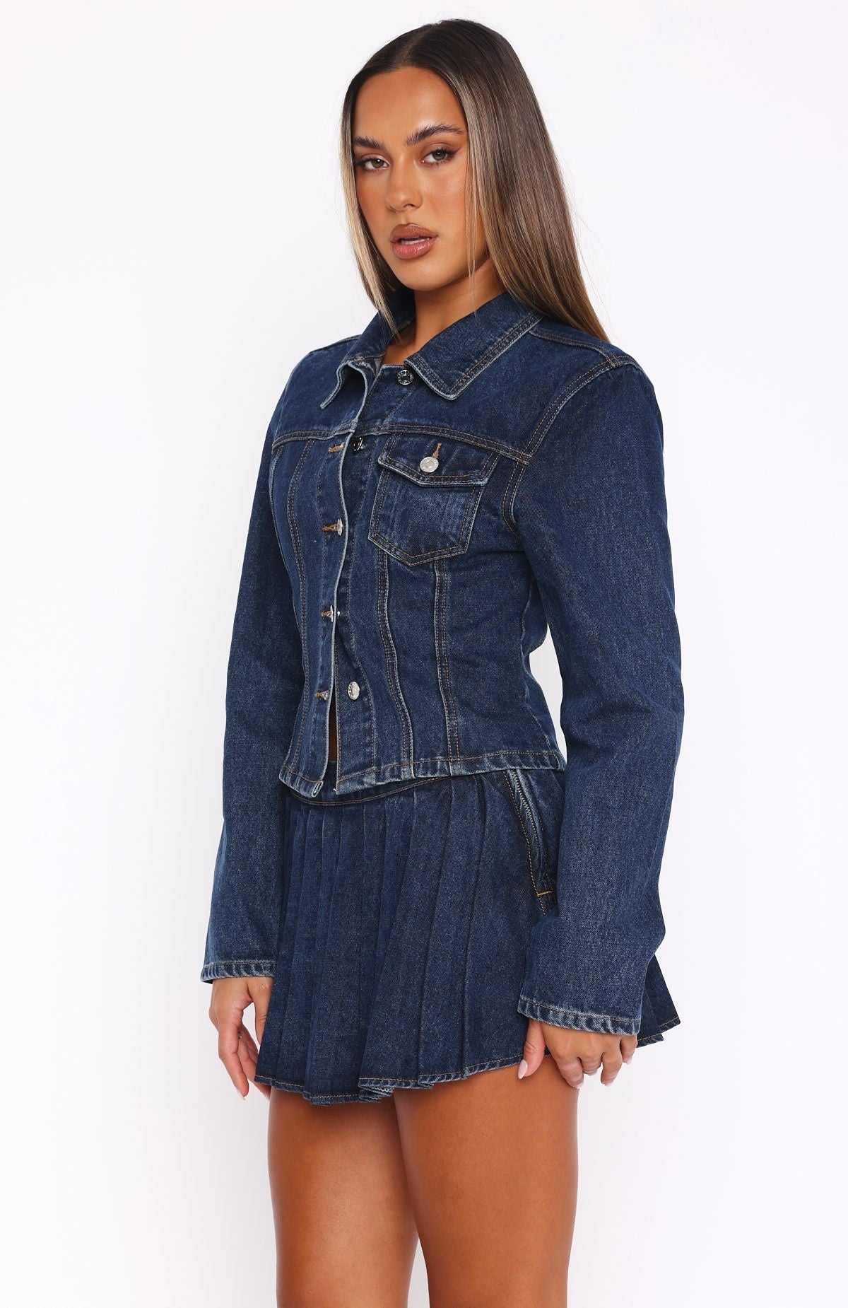 White Fox Ayla Denim Mini Skort Dark Blue