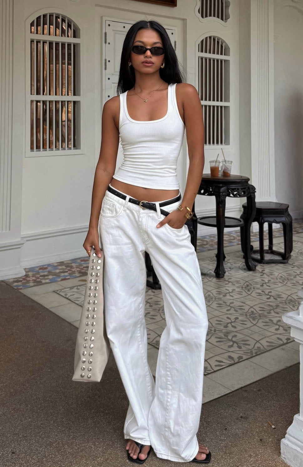 White Fox Bring The Style Low Rise Wide Leg Jeans Off White