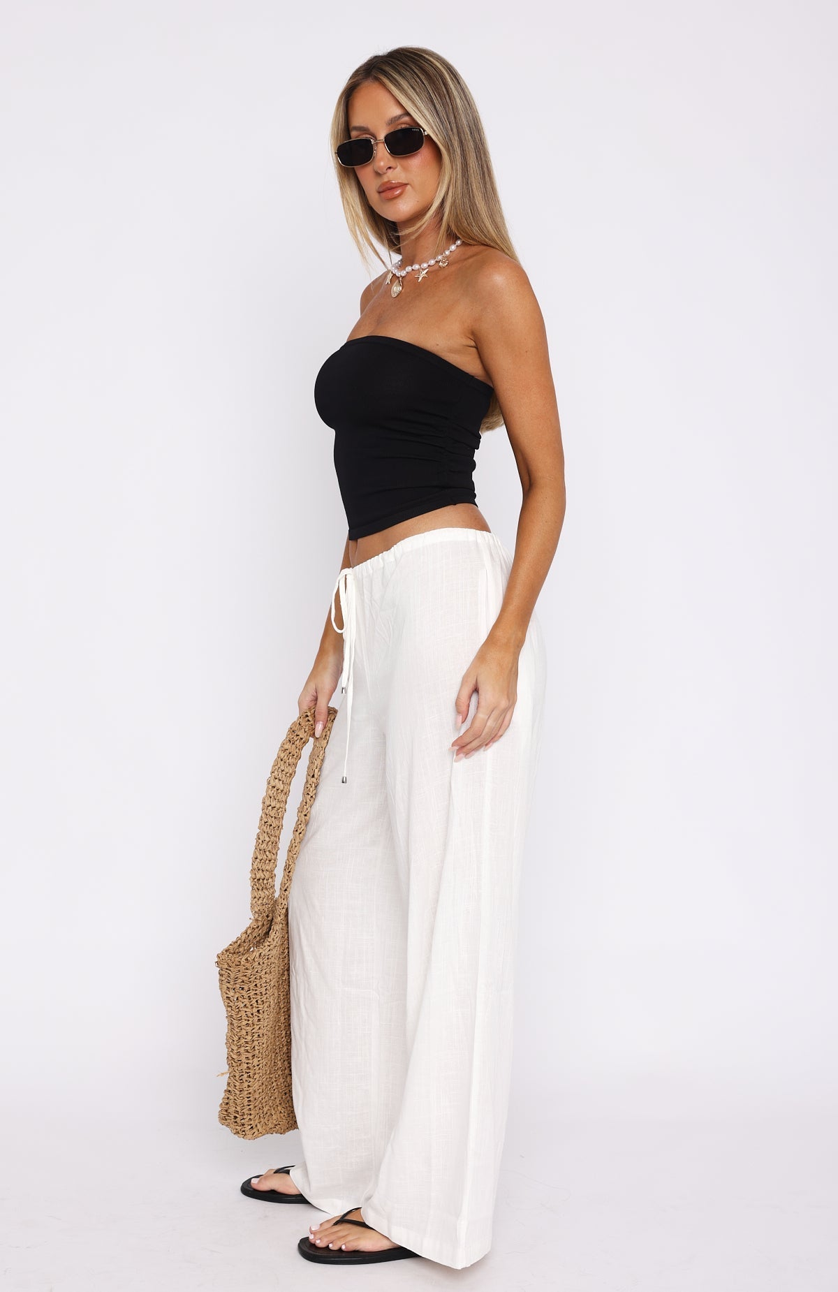 White Fox Burning Love Linen Pants White