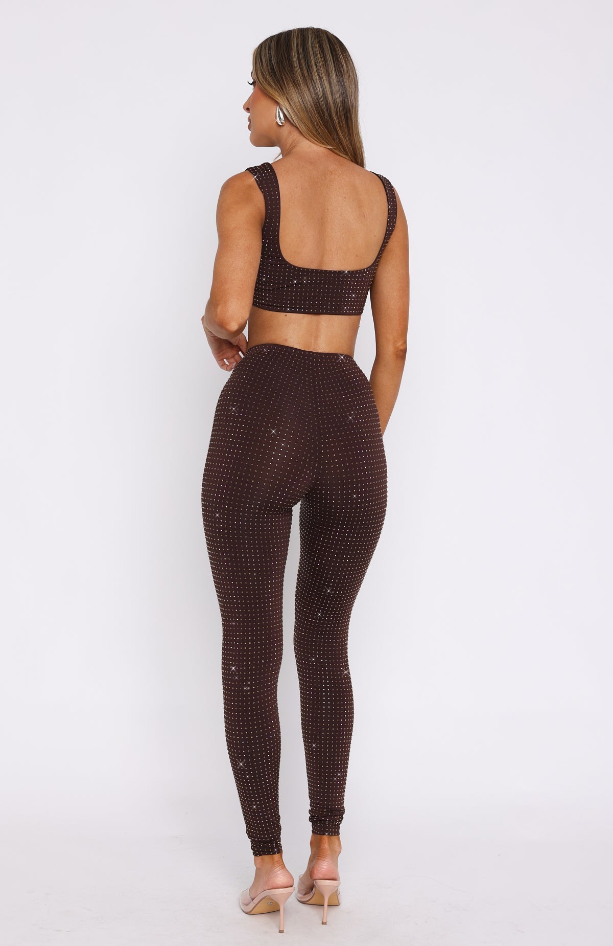 White Fox Running Late Embellished Pants Chocolate