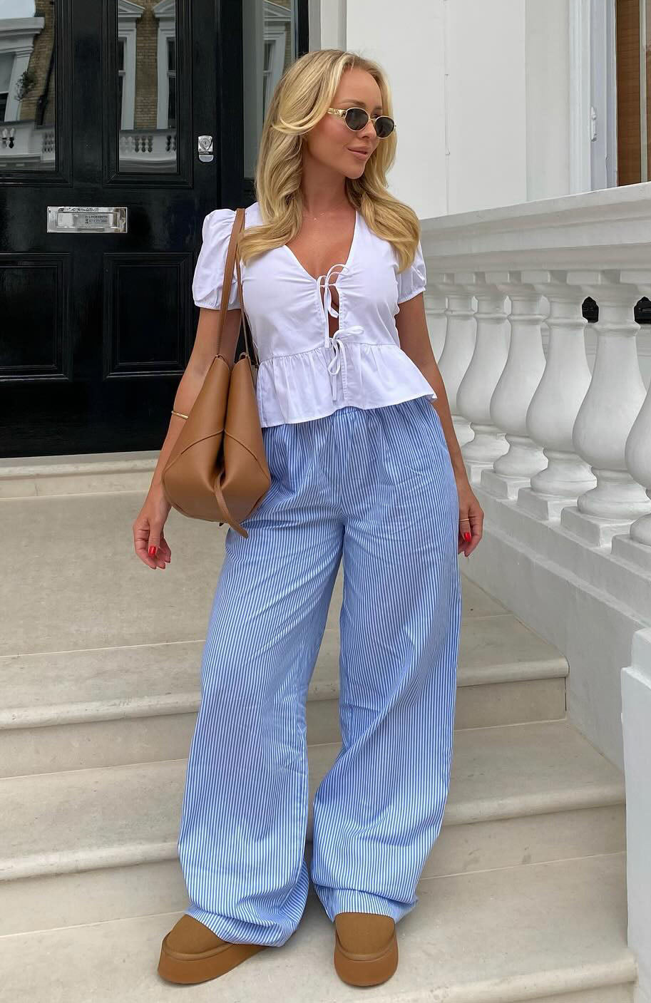 White Fox Always About Us Stripe Pants Light Blue