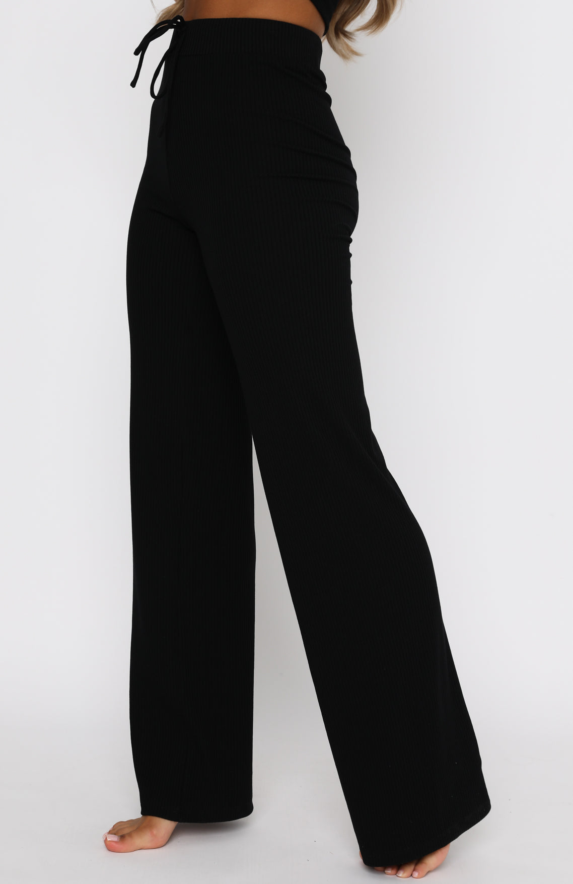 White Fox Adore You Ribbed Pants Black