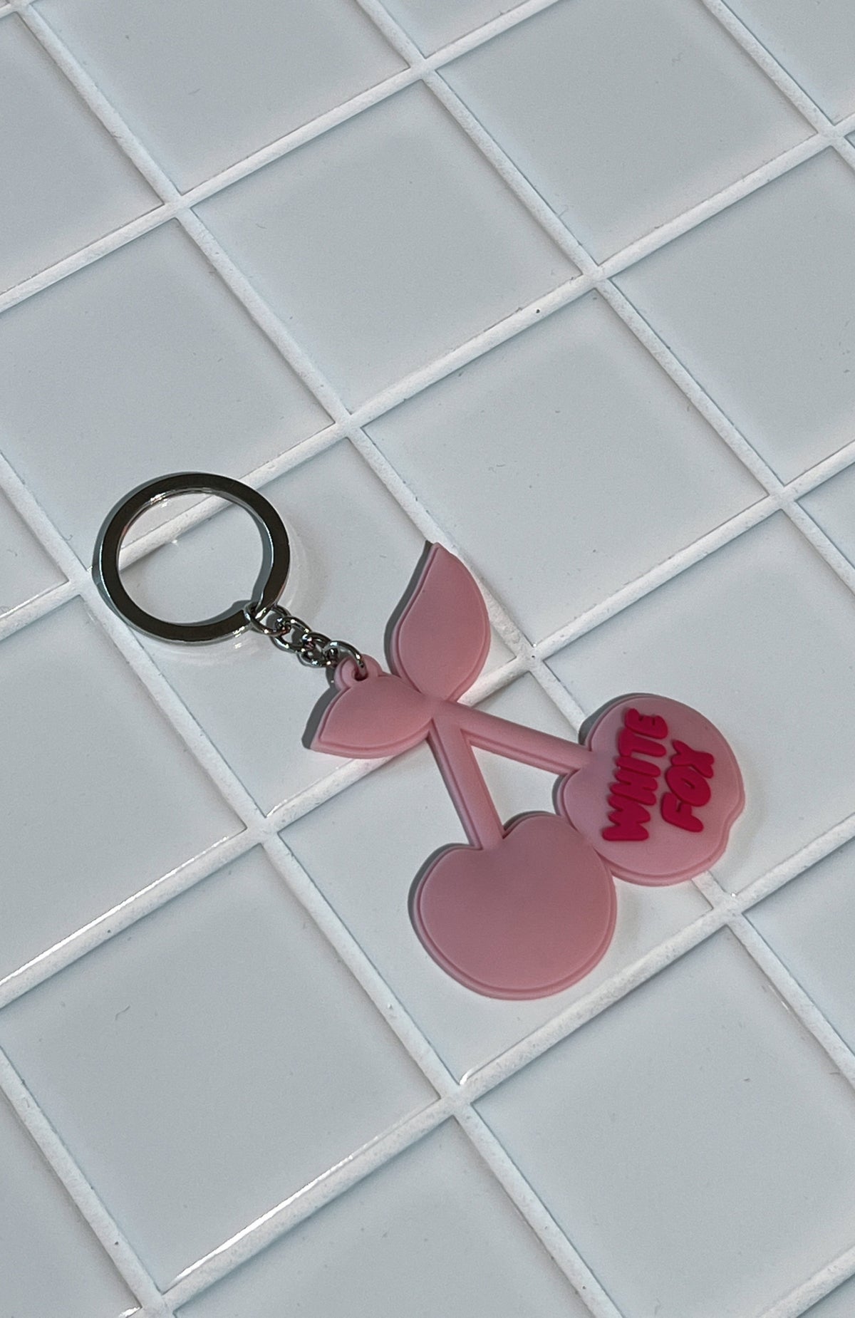 White Fox Cherry On Top Keychain Pink