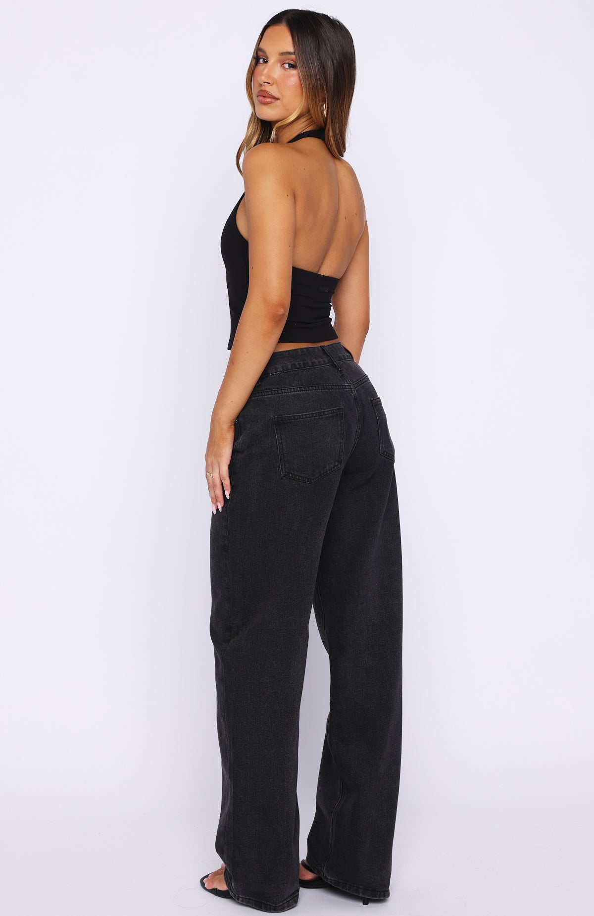 White Fox Bring The Style Low Rise Wide Leg Jeans Black Acid Wash
