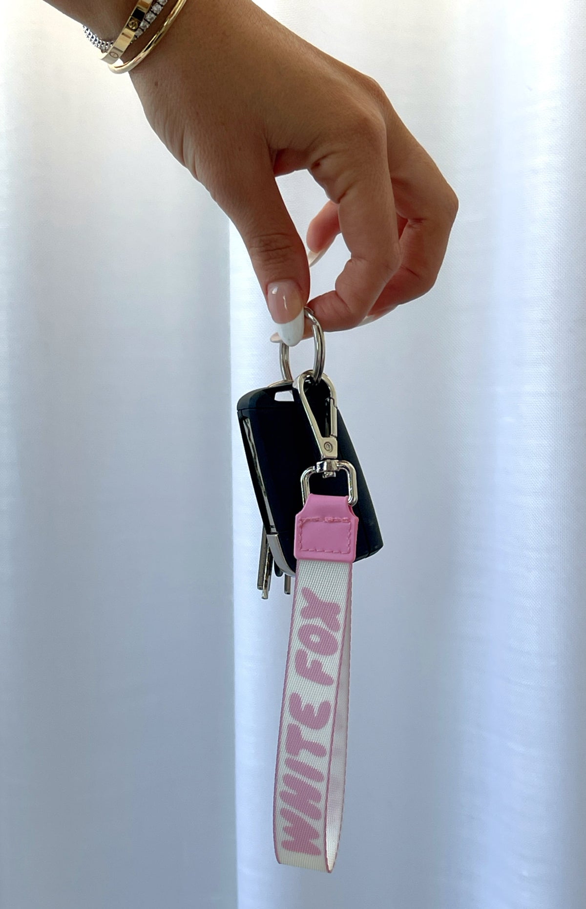 White Fox Next Level Strap Keychain Pink