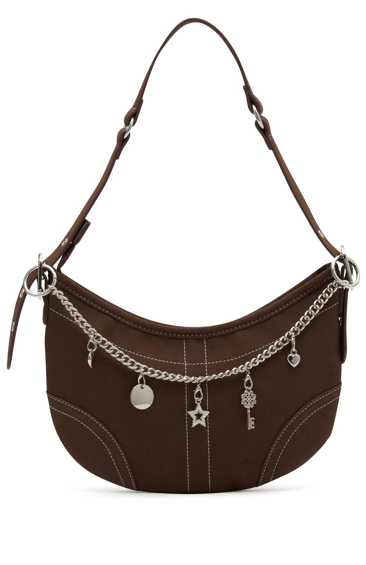 White Fox Caroline Shoulder Bag Chocolate Faux Suede