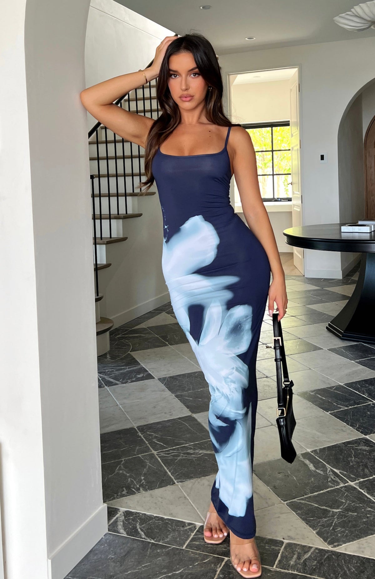 White Fox Feeling The Heat Maxi Dress Greyscale Floral
