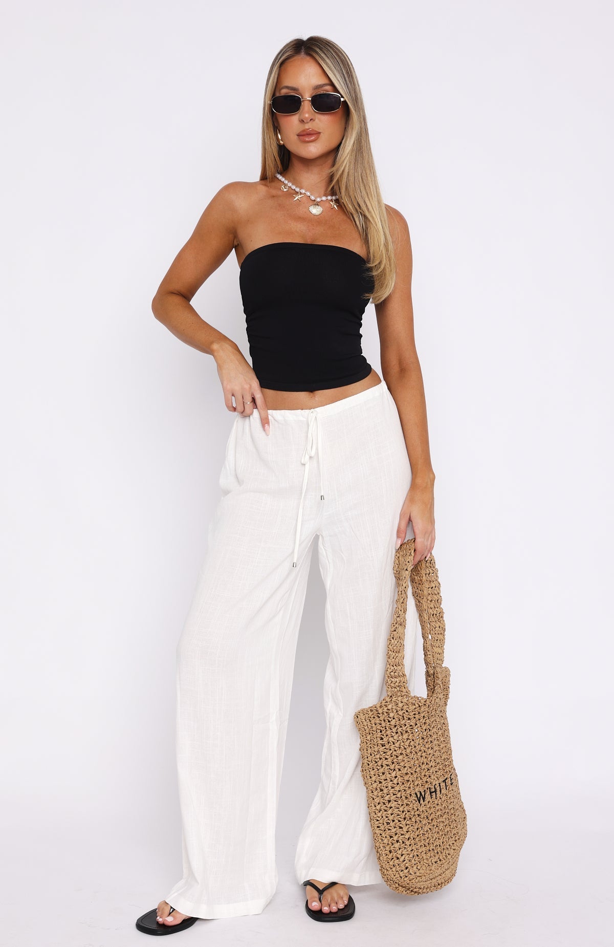 White Fox Burning Love Linen Pants White