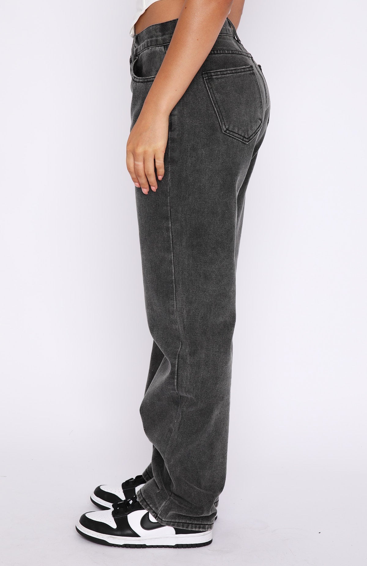 White Fox Fashion Society Mid Rise Straight Leg Jeans Acid Black