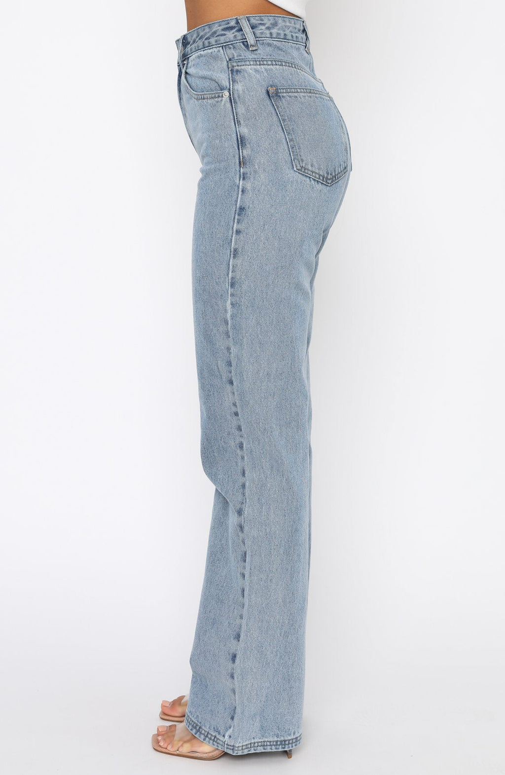 White Fox Long Way To Go High Rise Straight Leg Jeans Washed Blue
