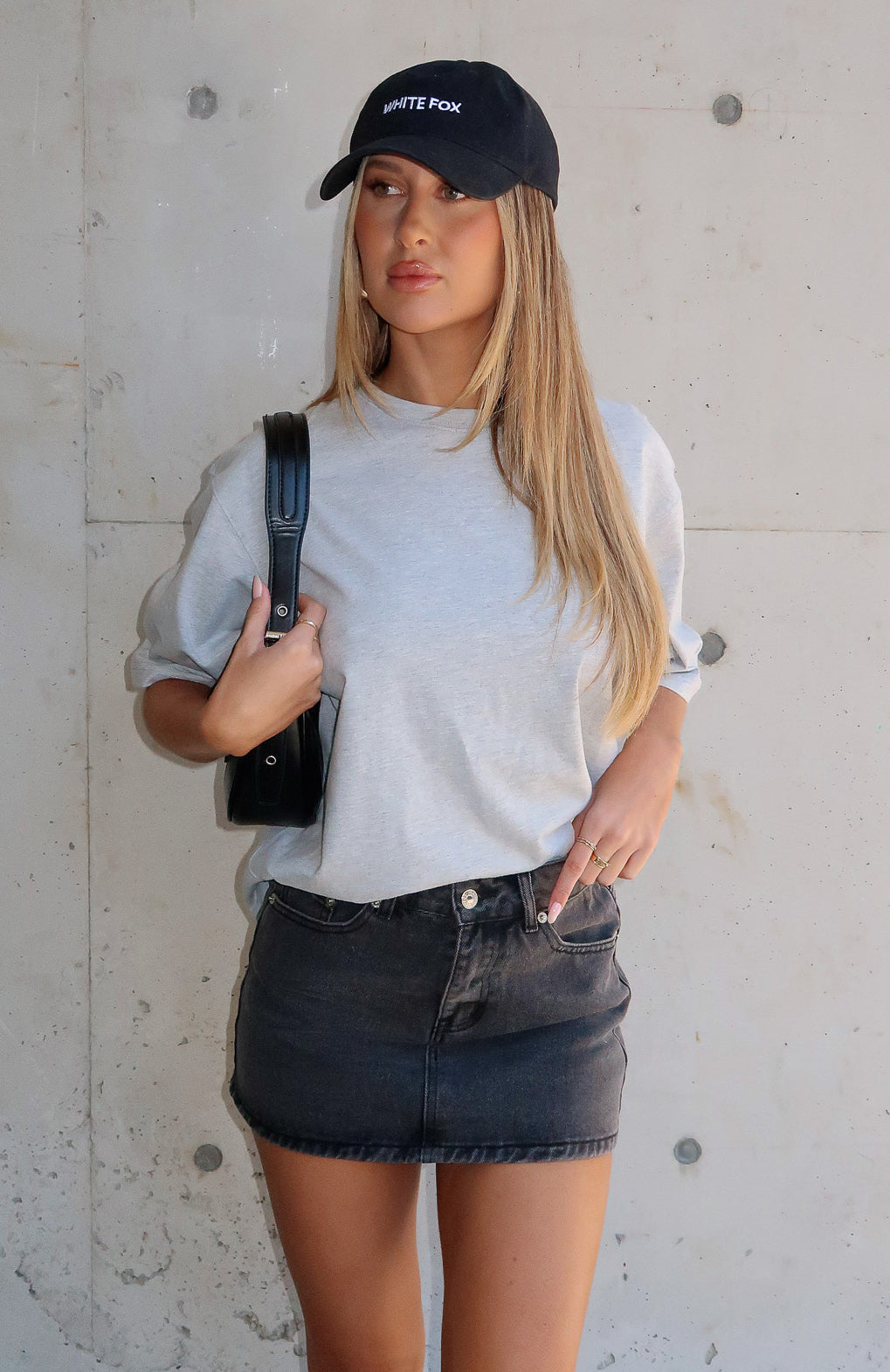 White Fox Press Reset Denim Mini Skirt Washed Black