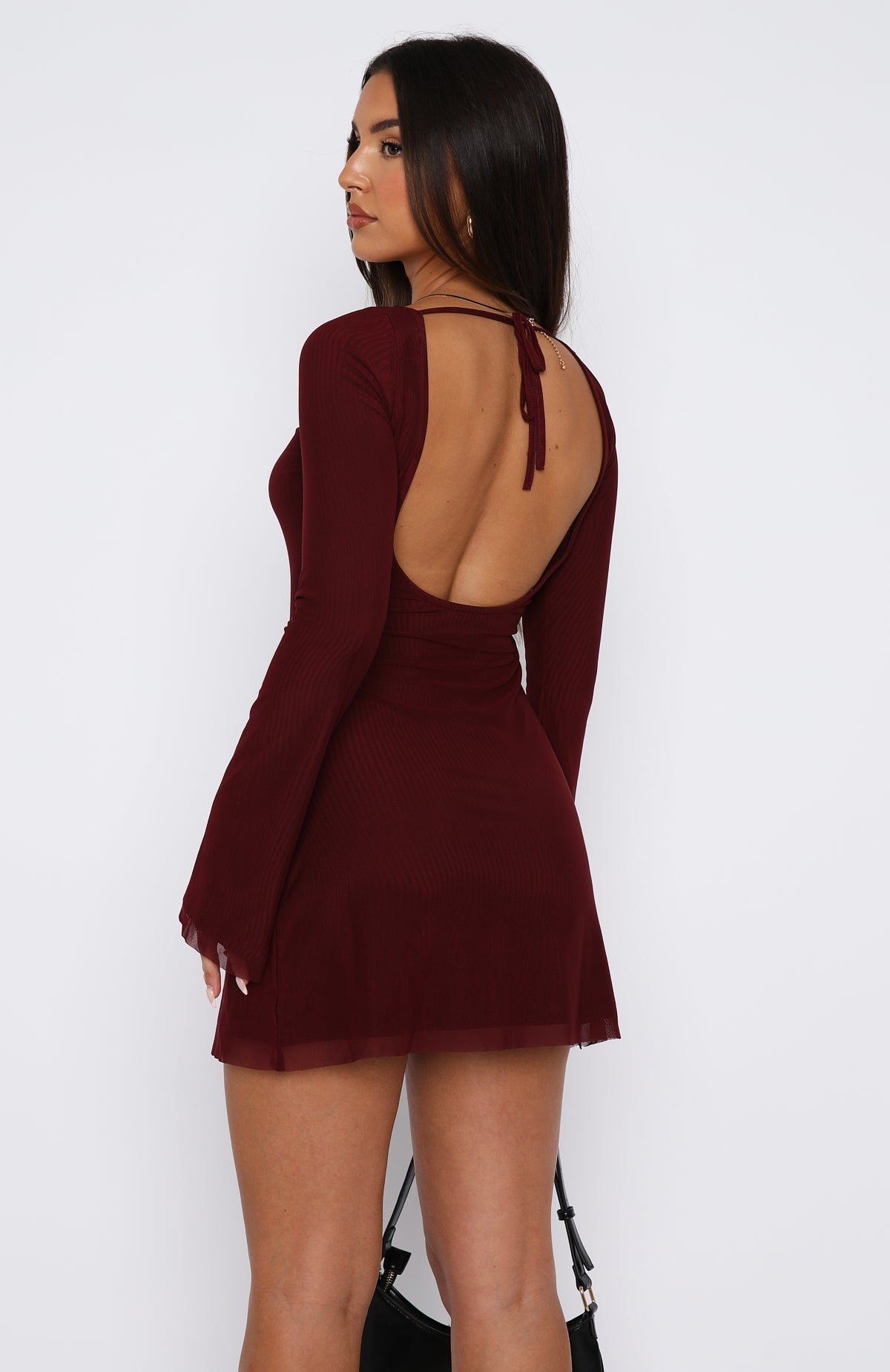 White Fox Excuse Me Miss Long Sleeve Mini Dress Wine