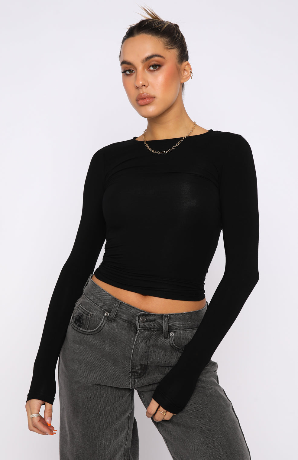 White Fox Only For Tonight Long Sleeve Top Black