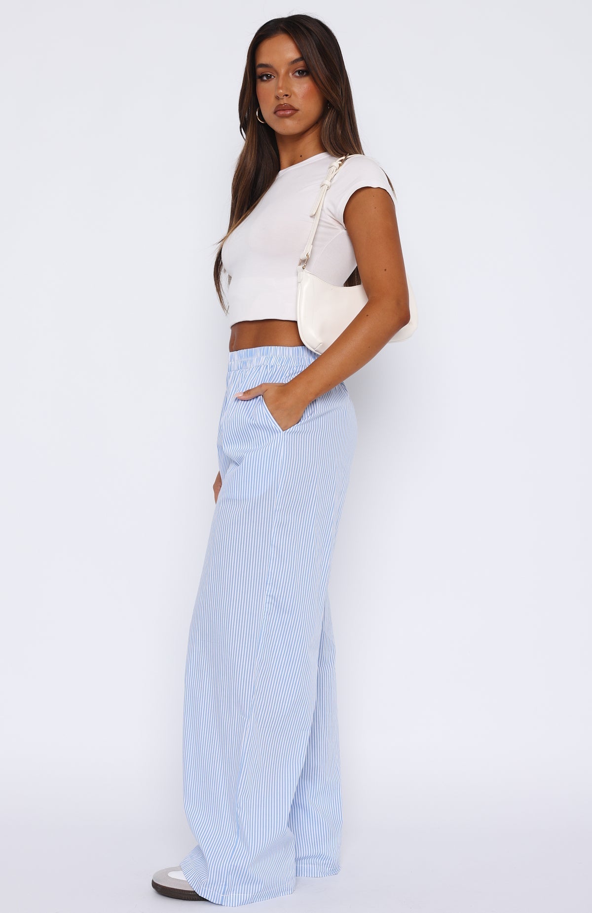 White Fox Always About Us Stripe Pants Light Blue
