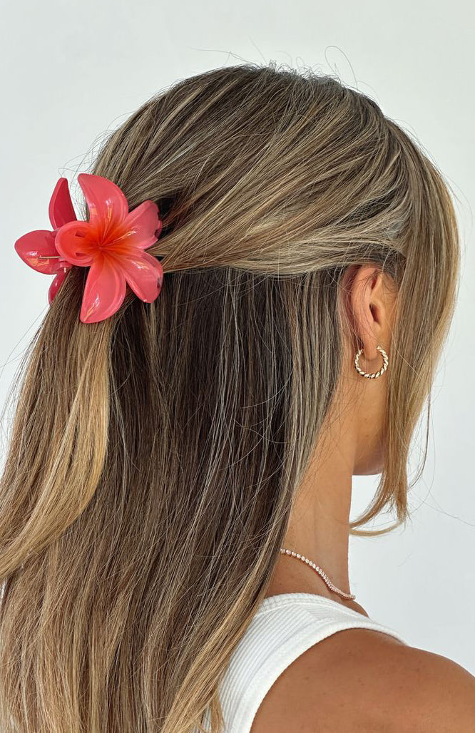 White Fox Floral Charm Hair Clip Hot Pink