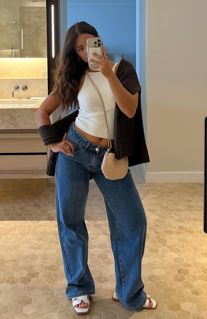 White Fox Bring The Style Low Rise Wide Leg Jeans Admiral Blue