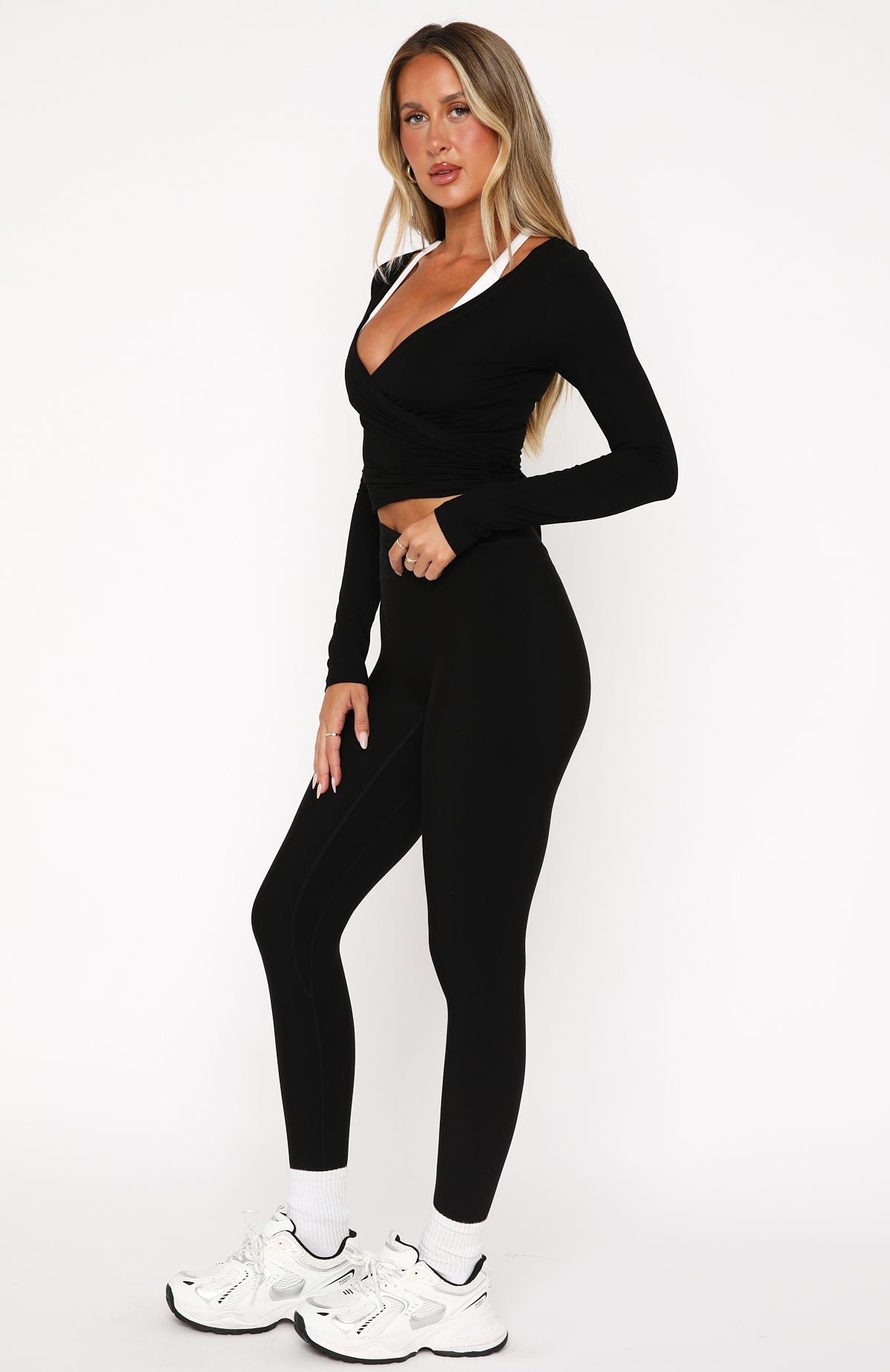 White Fox Go Getter High Waisted Leggings Black