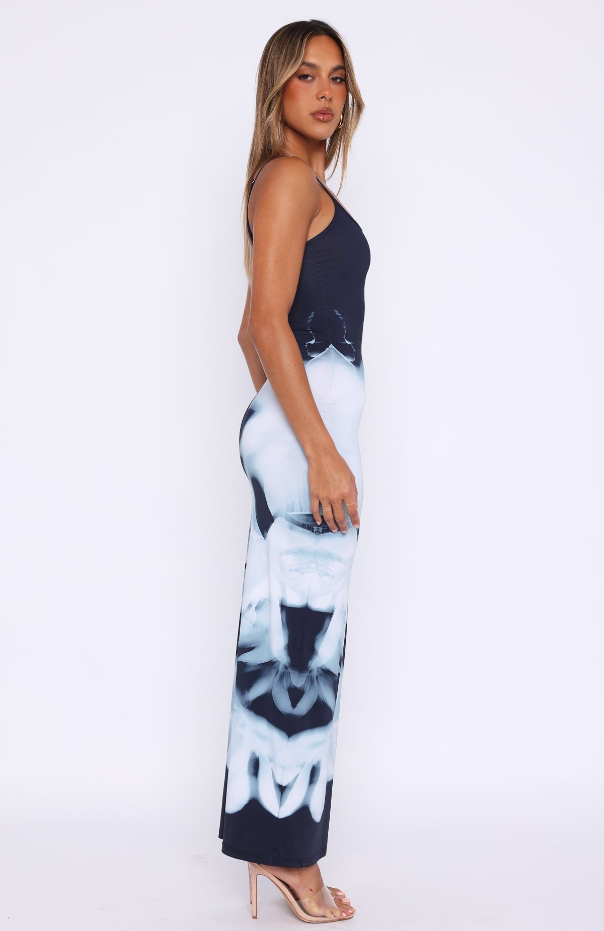 White Fox Feeling The Heat Maxi Dress Greyscale Floral