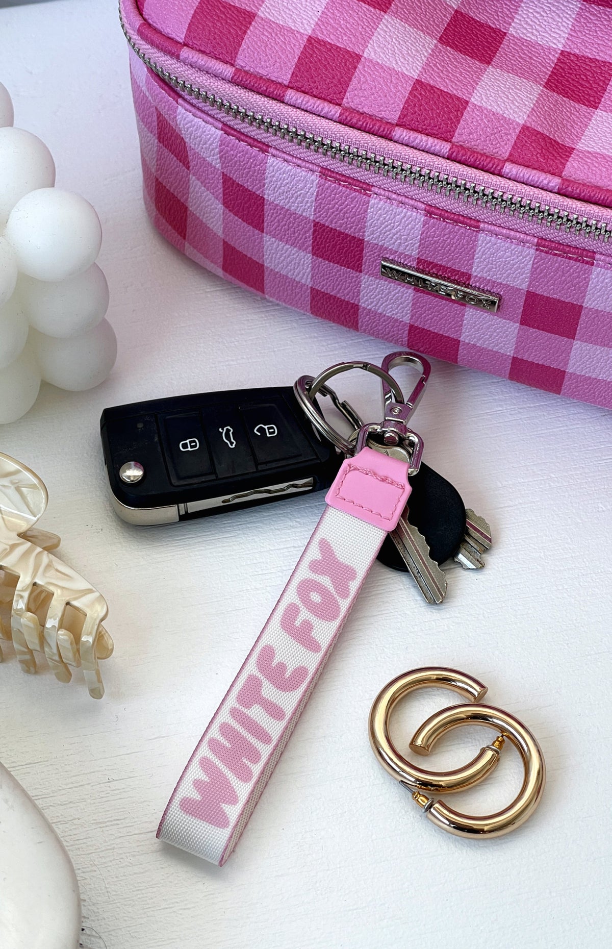 White Fox Next Level Strap Keychain Pink
