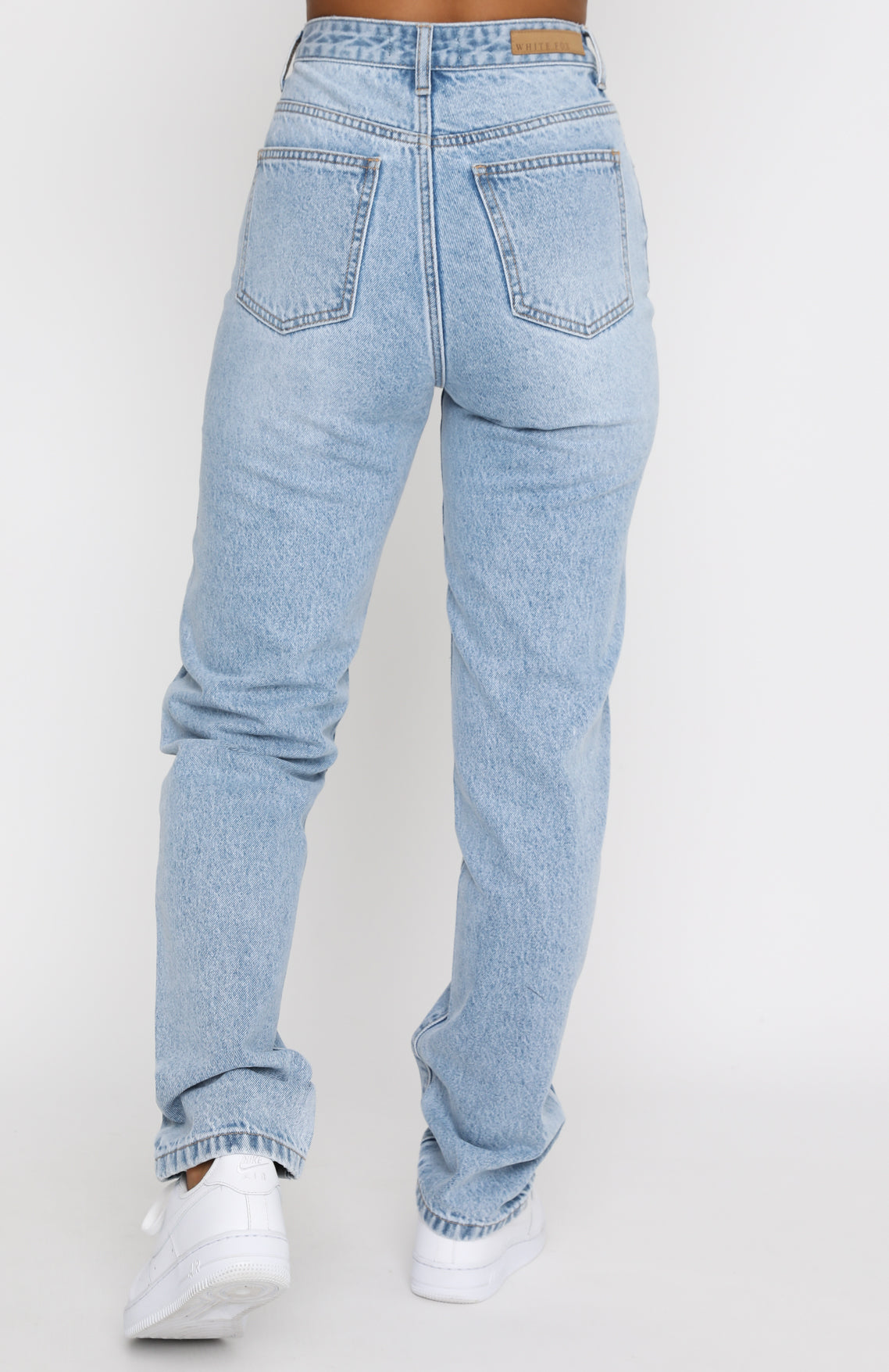 White Fox Who's That Girl Straight Leg Denim Jeans Washed Blue