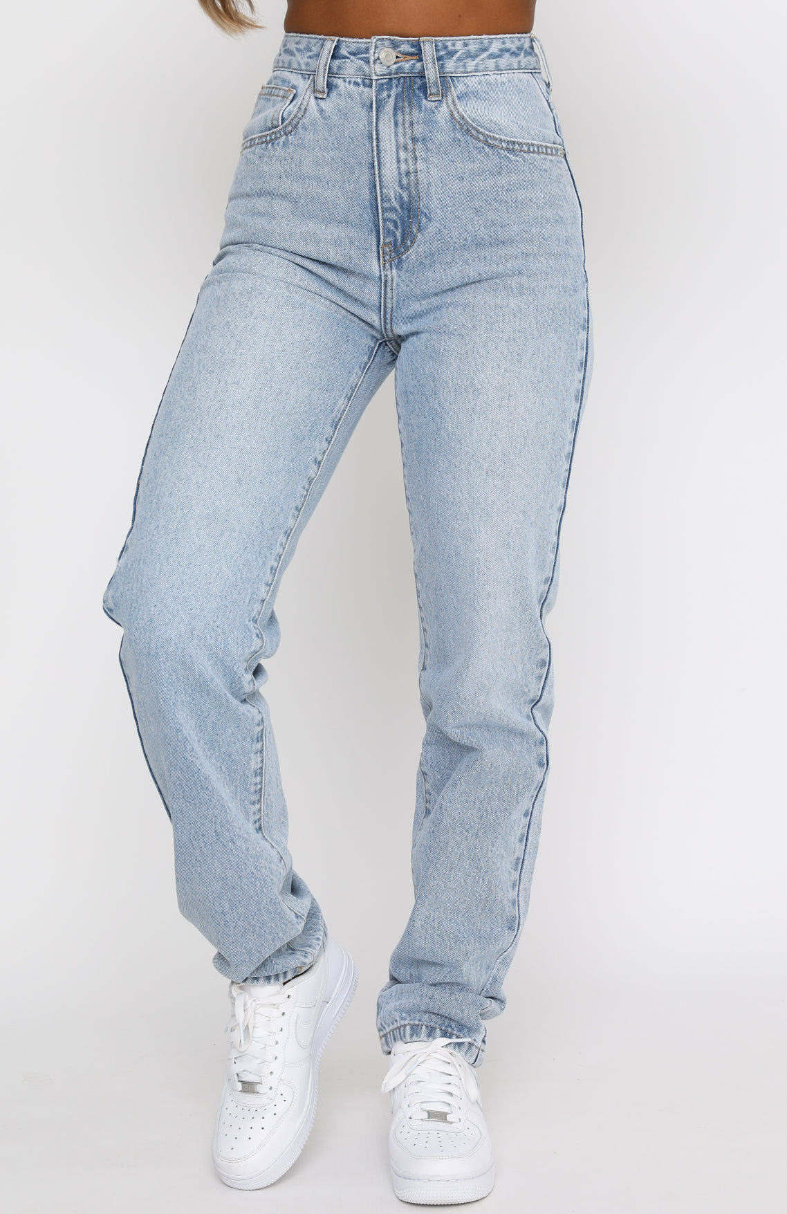 White Fox Who's That Girl Straight Leg Denim Jeans Washed Blue