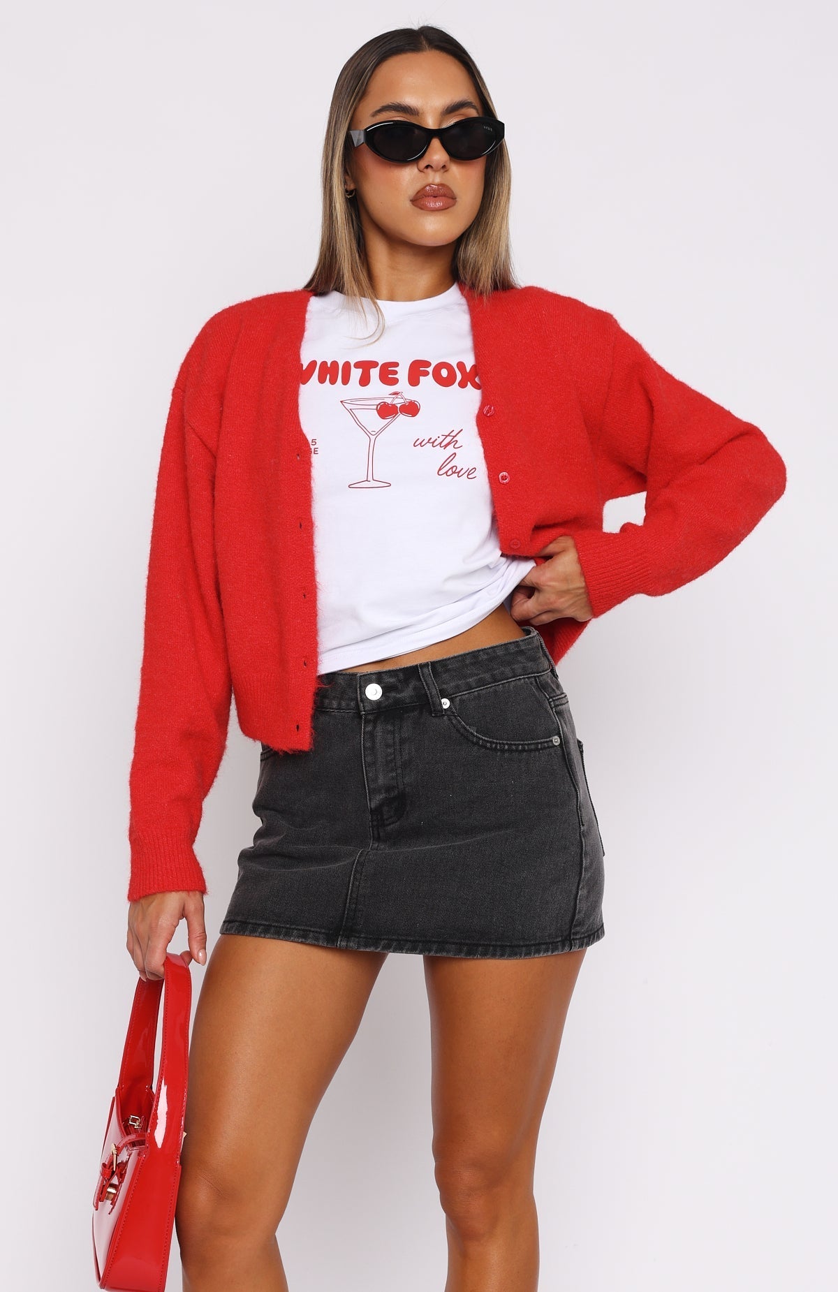 White Fox Press Reset Denim Mini Skirt Washed Black
