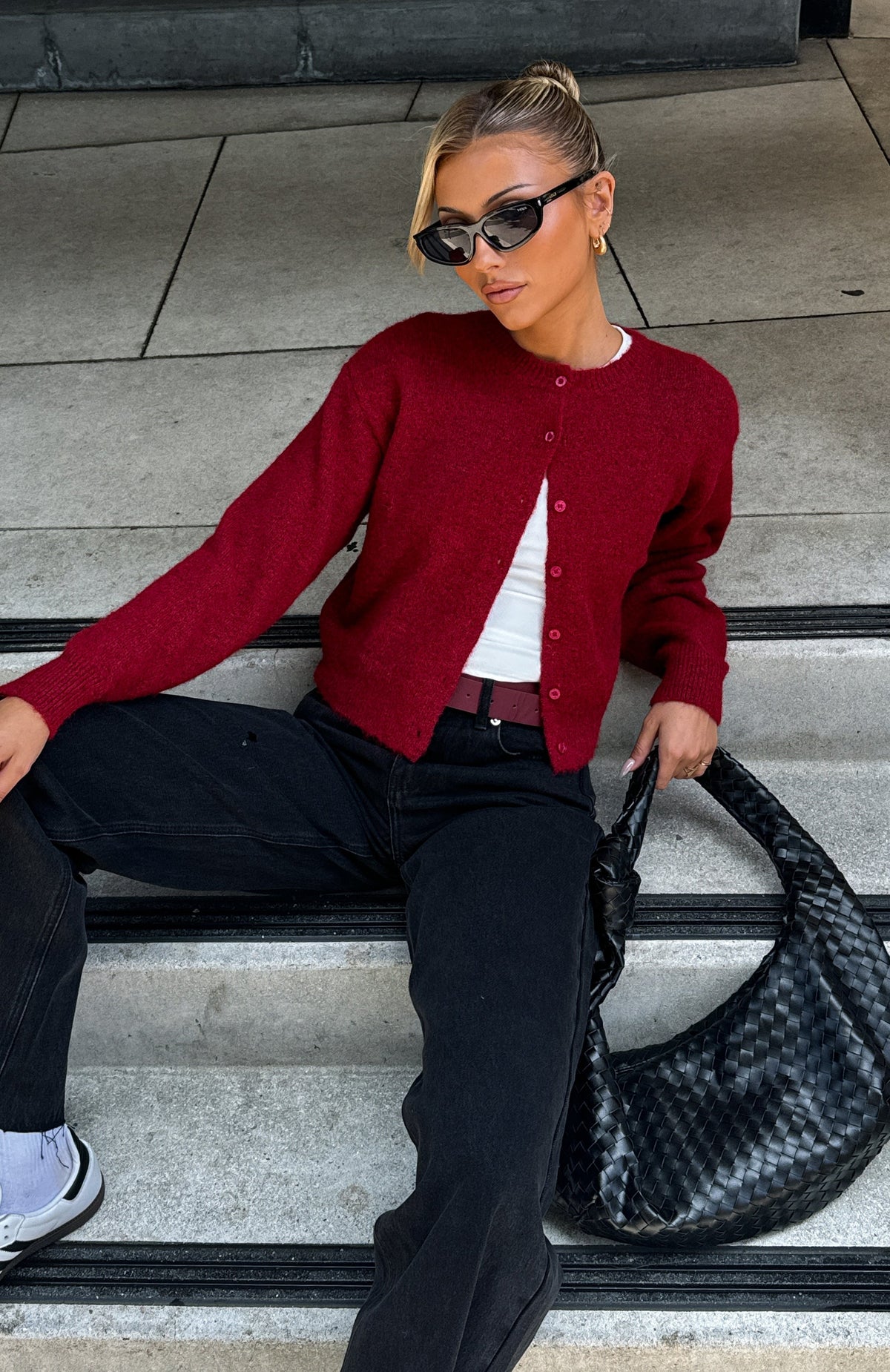 White Fox Warm Whispers Knit Cardigan Burgundy