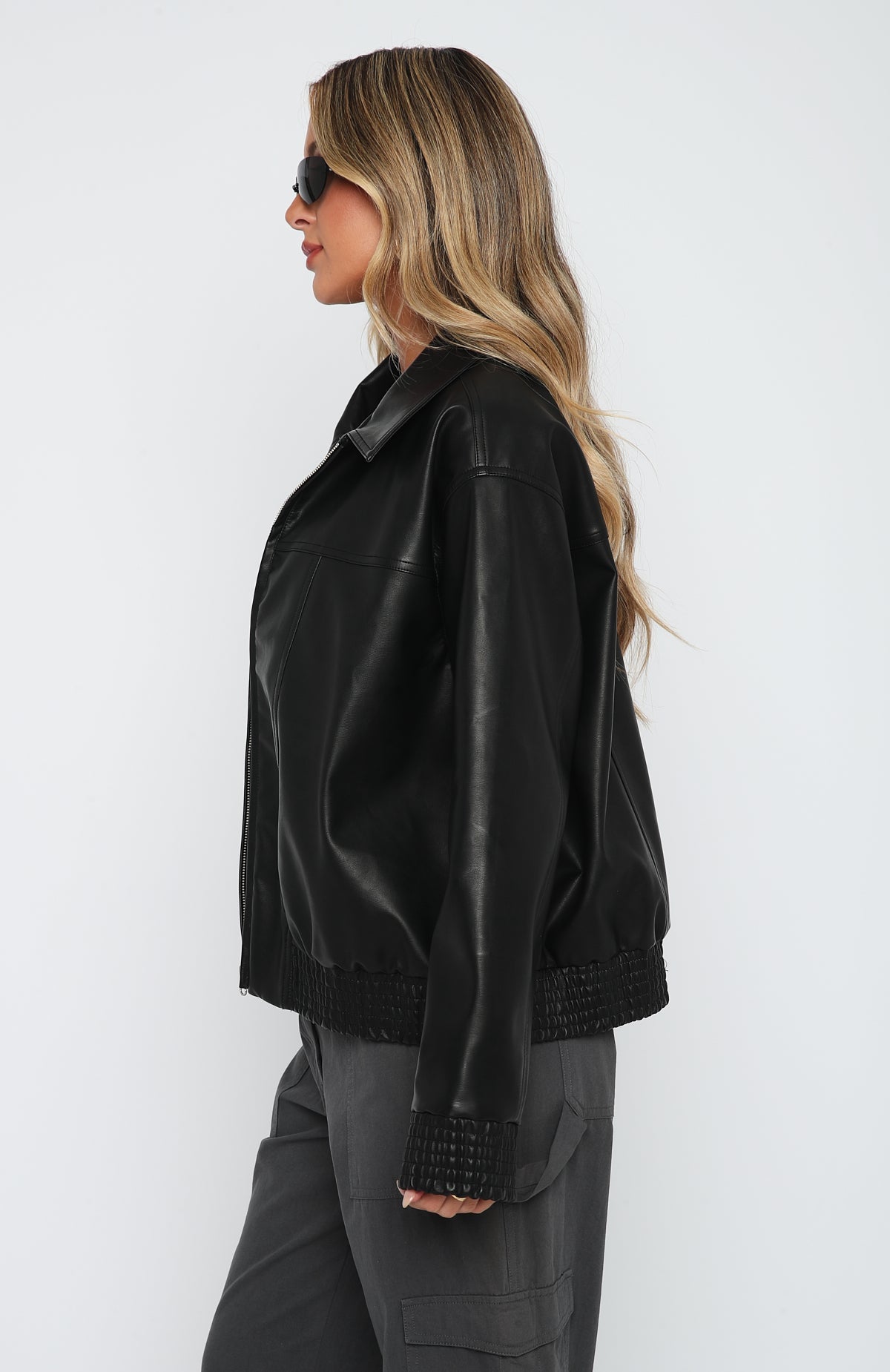 White Fox Make Things Right PU Bomber Jacket Black