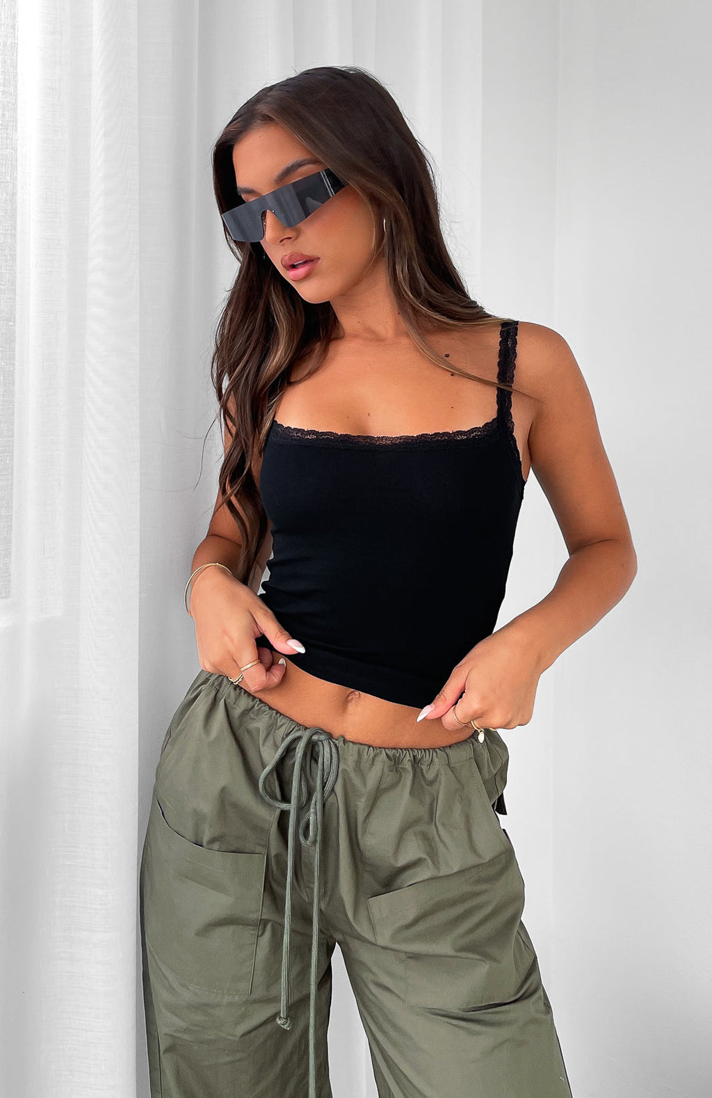 White Fox After Midnight Lace Trim Cami Black