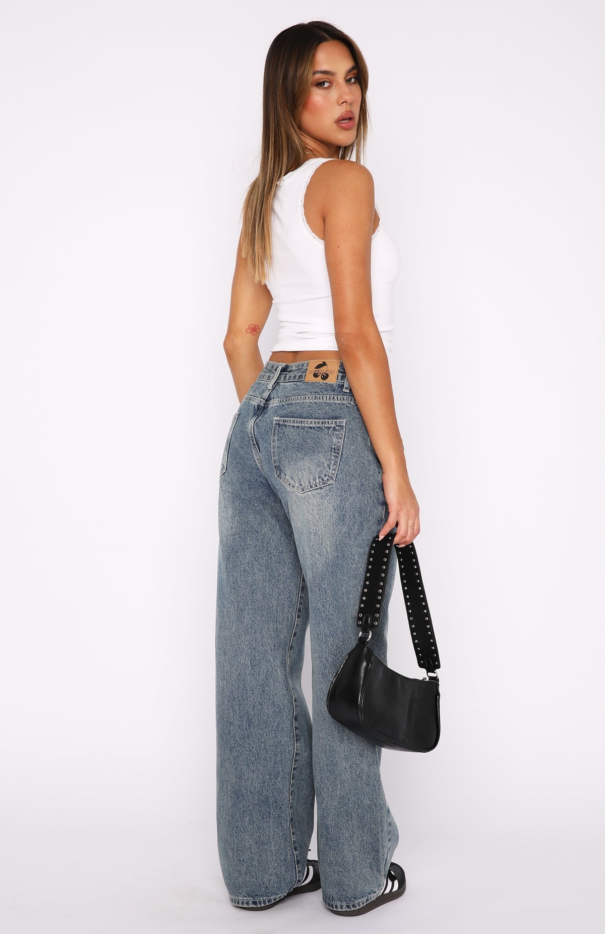 White Fox Bring The Style Low Rise Wide Leg Jeans Brown Blue Acid Wash