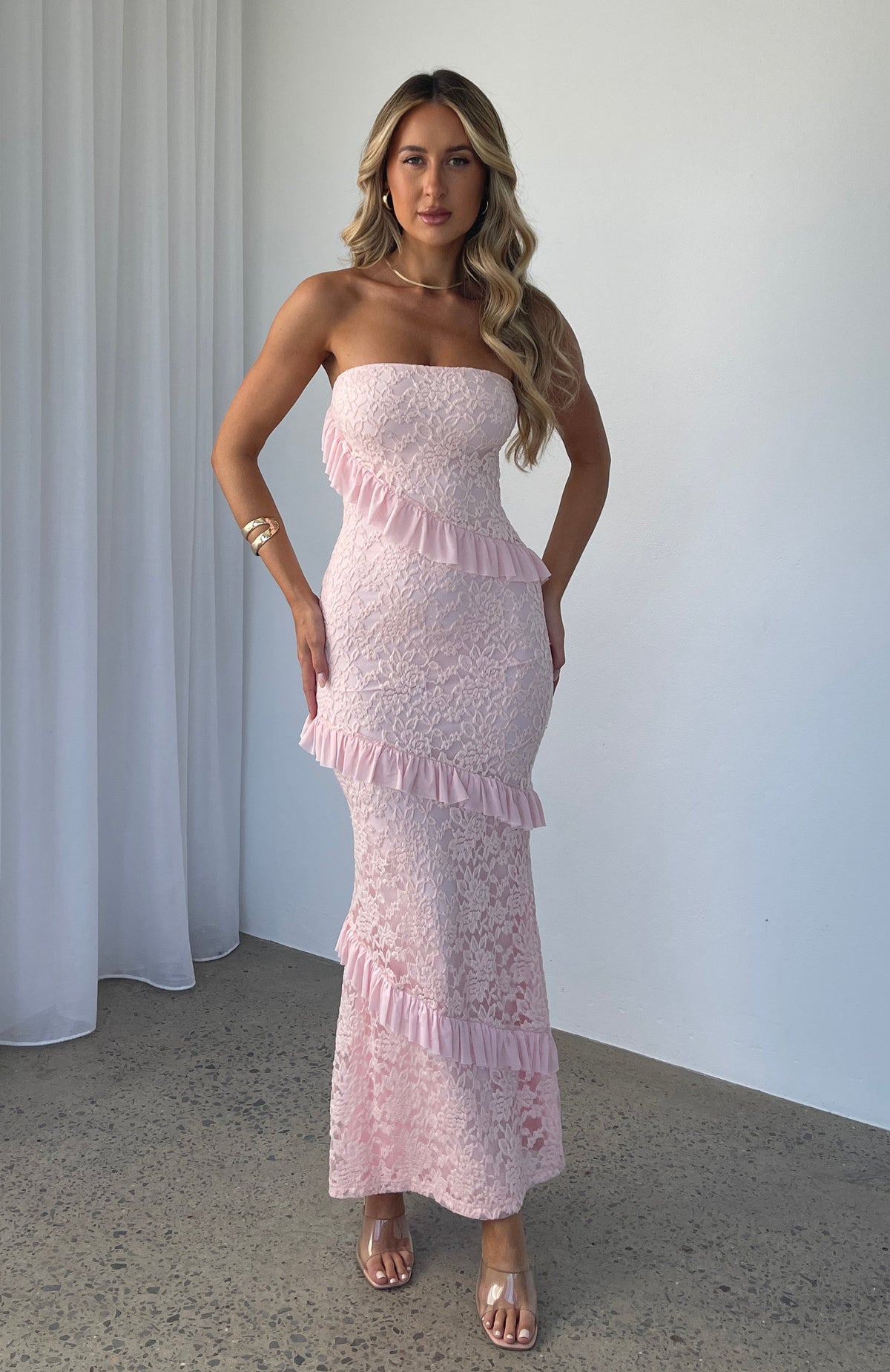White Fox She's A Masterpiece Lace Maxi Dress Pink