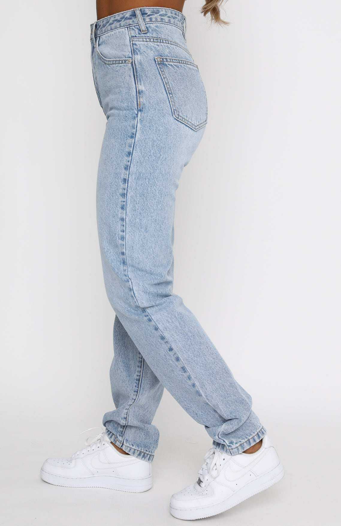 White Fox Who's That Girl Straight Leg Denim Jeans Washed Blue
