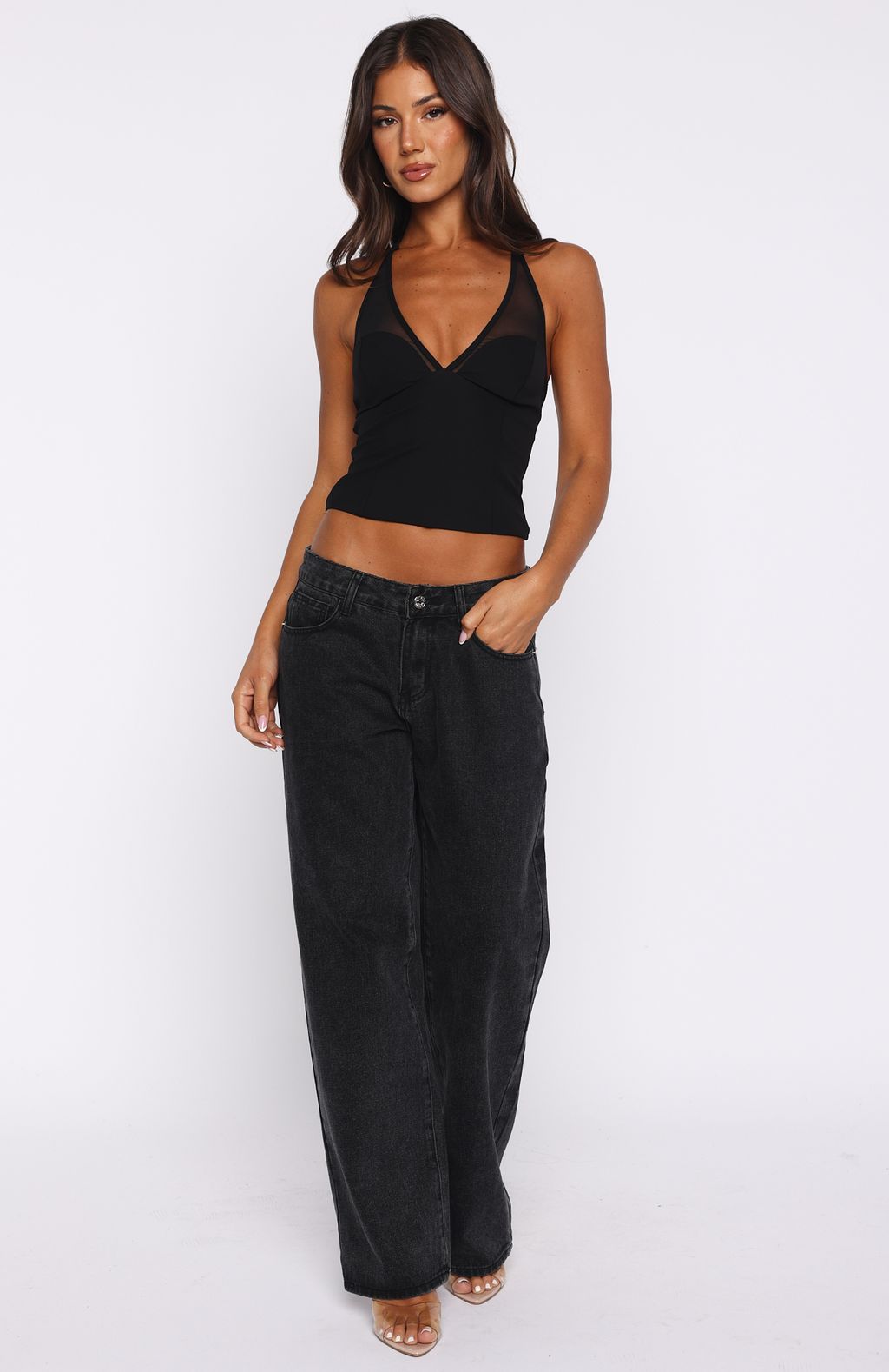 White Fox From The Skies Halter Top Black