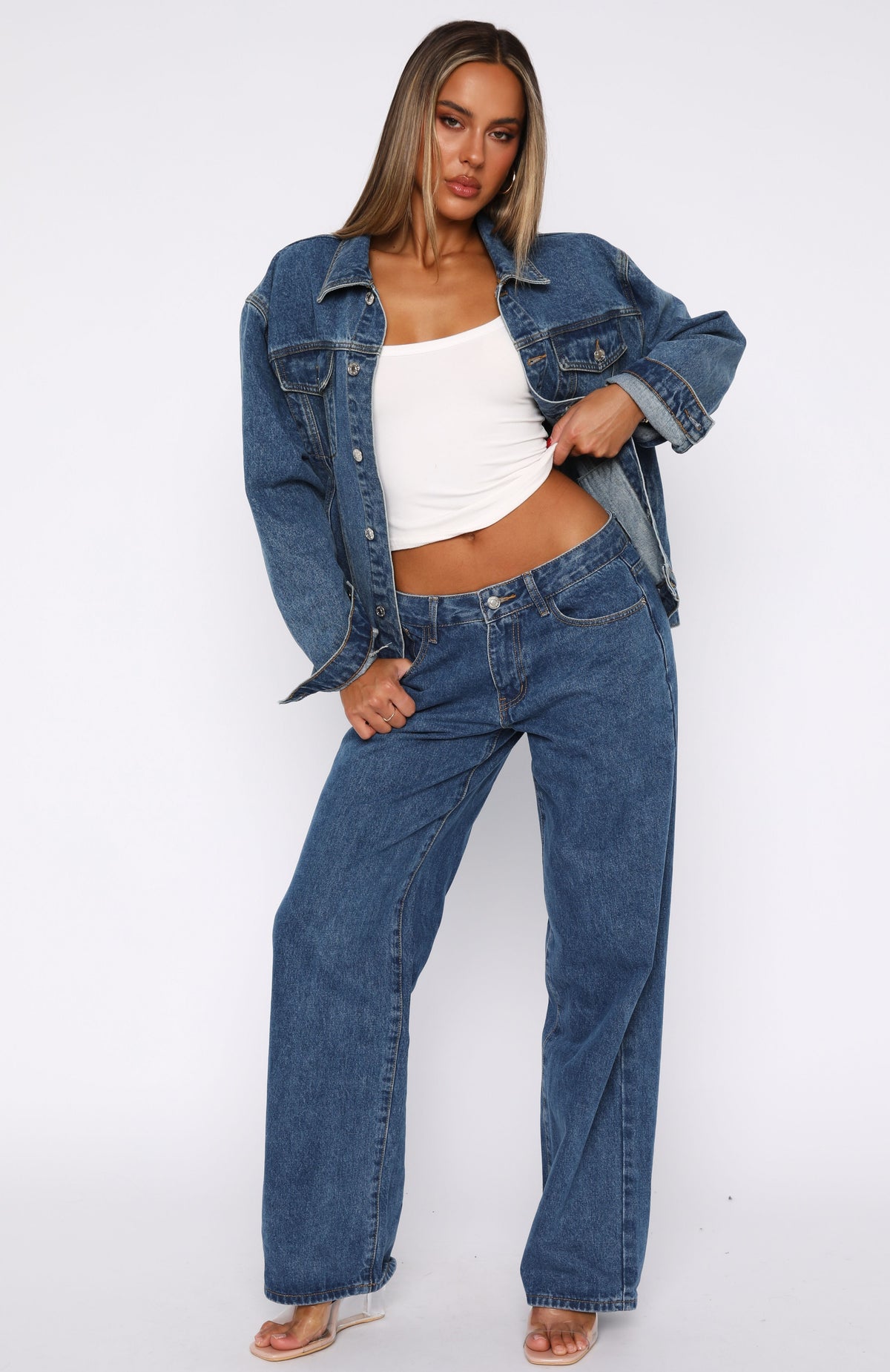 White Fox Bring The Style Low Rise Wide Leg Jeans Admiral Blue