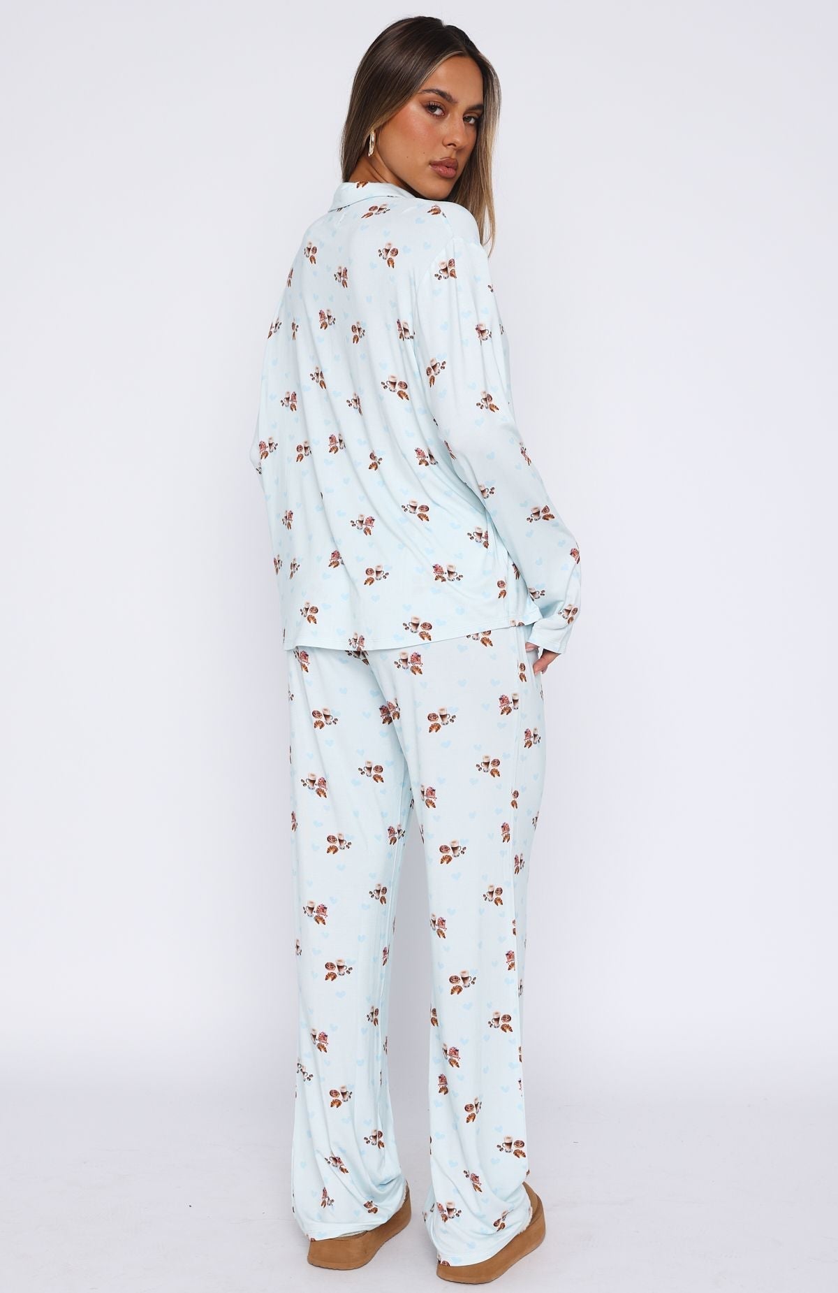 White Fox Pillow Talk Printed Long Sleeve Pyjama Set Blueberry Breakfast