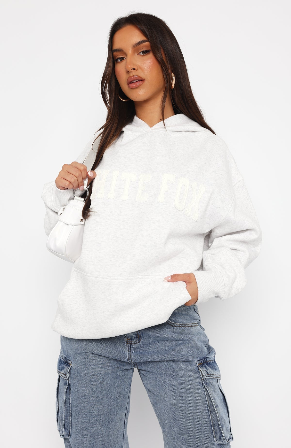 White Fox Shout It Out Oversized Hoodie Grey Marle