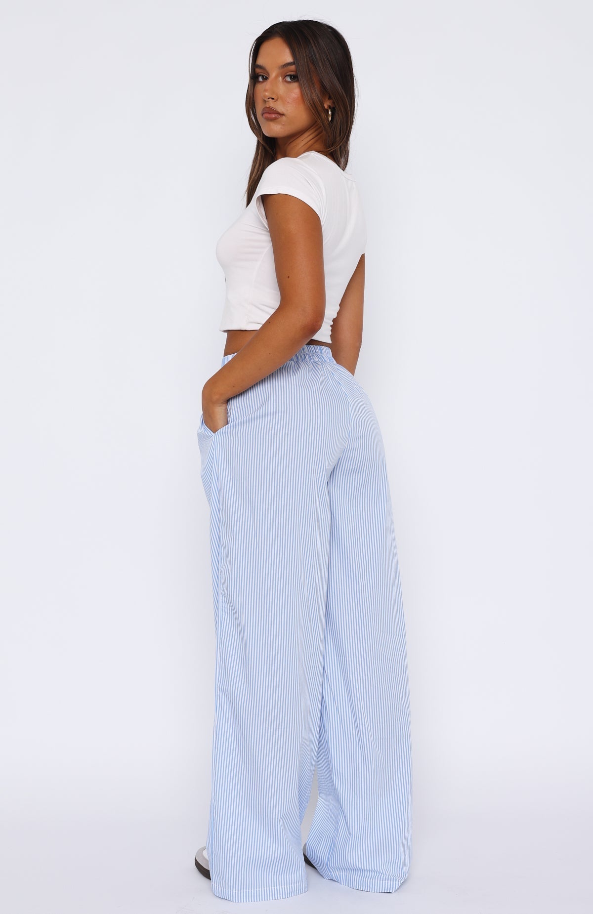 White Fox Always About Us Stripe Pants Light Blue