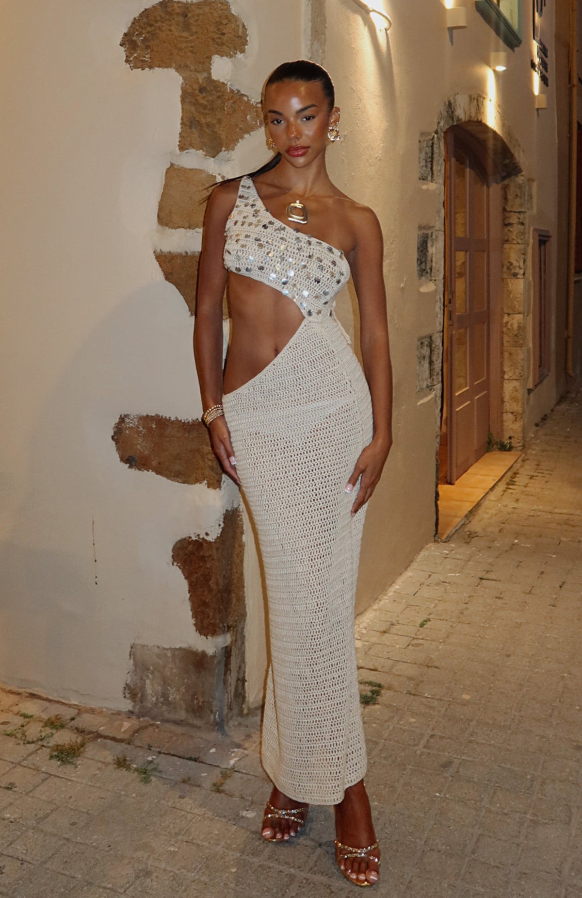 White Fox Turritella Treasure Crochet Maxi Dress Shell
