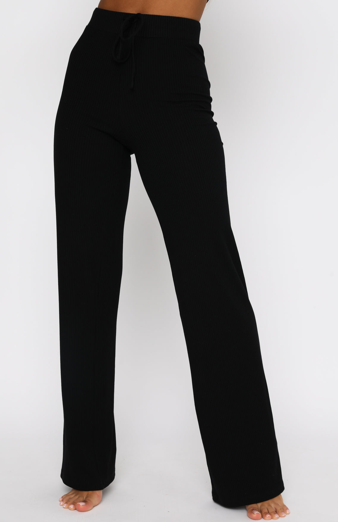 White Fox Adore You Ribbed Pants Black