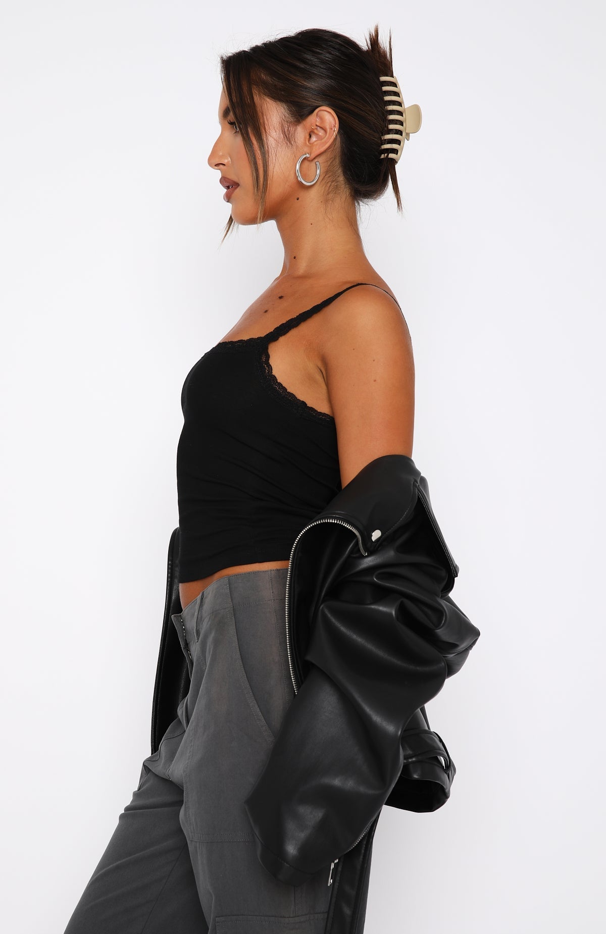 White Fox After Midnight Lace Trim Cami Black