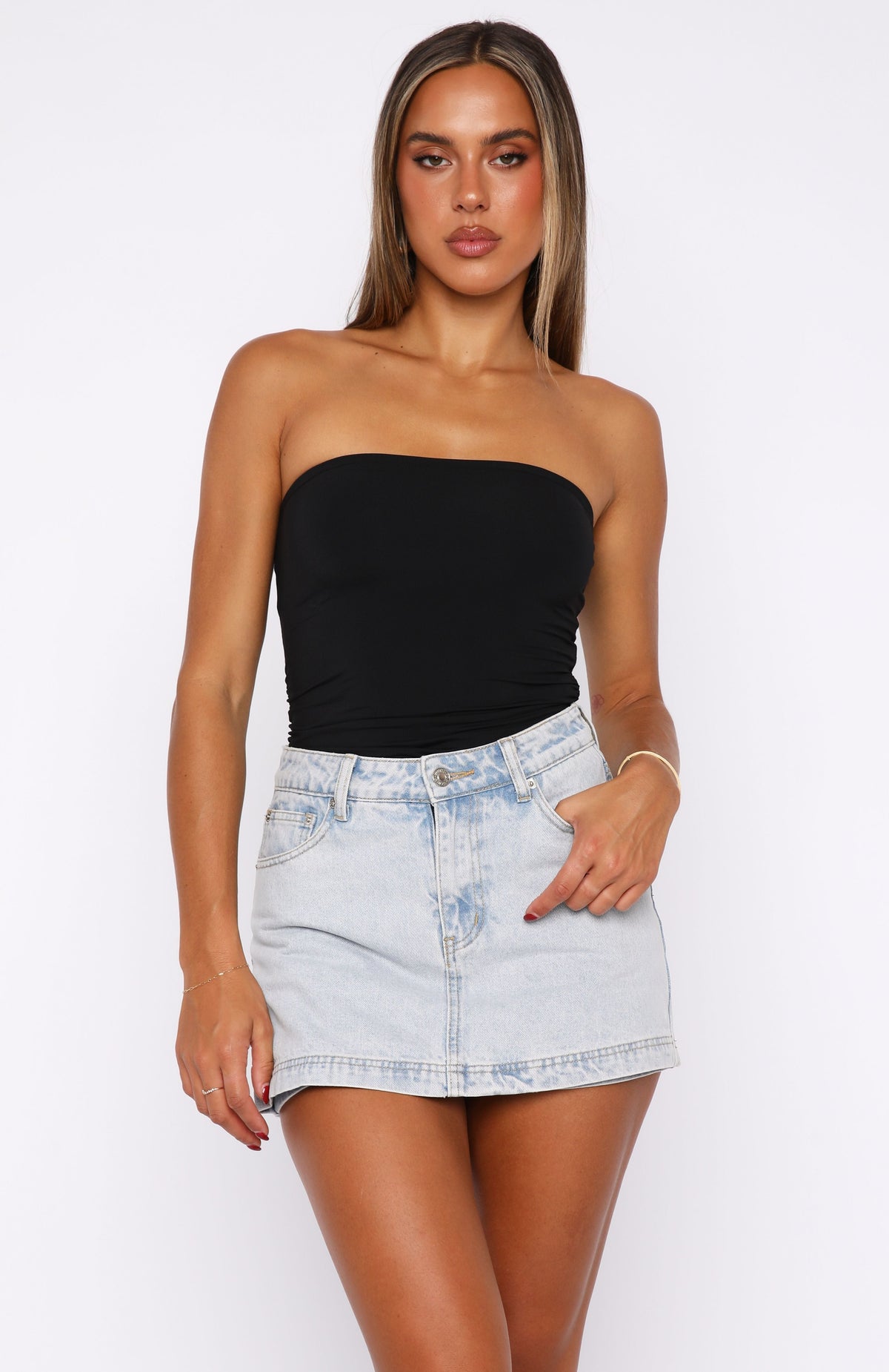 White Fox All Your Problems Denim Skort Glacier Blue Wash